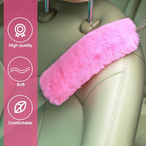 Boao 4 Pack Faux Sheepskin Car Seat Belt Pads Seatbelt Protector Soft Seat Belt Shoulder Strap Cover Comfort Harness Pad(Pink, 9.9 Inch)...