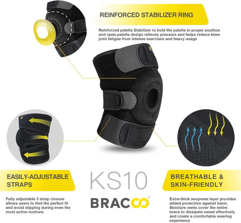Bracoo Knee Support Brace for Men Women, Adjustable Compression Sleeve Wrap Patellar Pad Tendon - Arthritis Pain, meniscus tear, Injury Recovery, ...