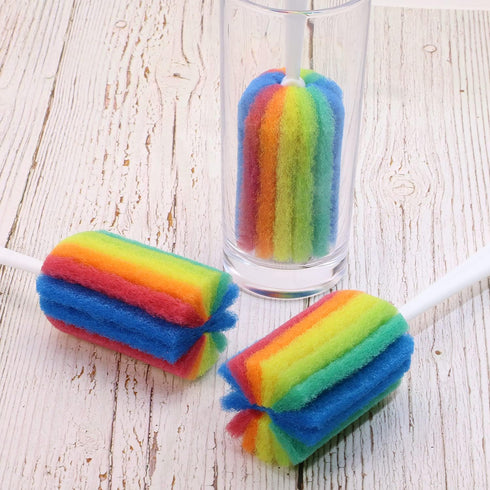3PCS Cleaning Bottle Sponge Brush with Long Handle Scouring Pad Scrub Brushes for Kitchen Clean Glasses Mugs Cups (Color Random)...