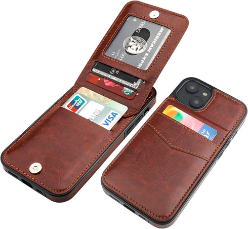 KIHUWEY Compatible with iPhone 14 Case Wallet with Credit Card Holder, Flip Premium Leather Magnetic Clasp Kickstand Heavy Duty Protective Cover f...