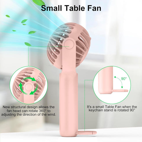 Portable Handheld Fan,2 IN 1 Mini Personal Fan, Small Desk Fan with Keychain Stand, Powerful Cooling Fan, Quiet Hand Fan, Beach Travel Fan, USB Re...