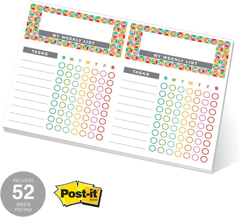 Bright Colorful Sticky Note Chore Chart / 16.25" x 11" Repositionable Fill-in Planner / 52 Repositionable Kids Weekly Task Lists/Made in The USA...