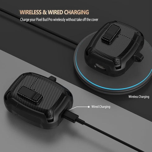 for Google Pixel Buds Pro Case 2022 with Cleaner Kit, Military Hard Shell Protective Armor Cover with Lock & Carabiner for Google Pixel Pro Earbud...