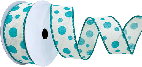 Morex Ribbon Wired Linen Bubble Dots Ribbon, 1.5 inches by 10 Yards, Teal, 7578.40/10-342...