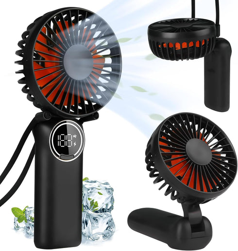 Portable Handheld Fan, Mini Desk Fan Rechargeable with LED Display, 180° Foldable Personal Fan with Lanyard as Neck Fan, Strong Wind and 6 Speed f...