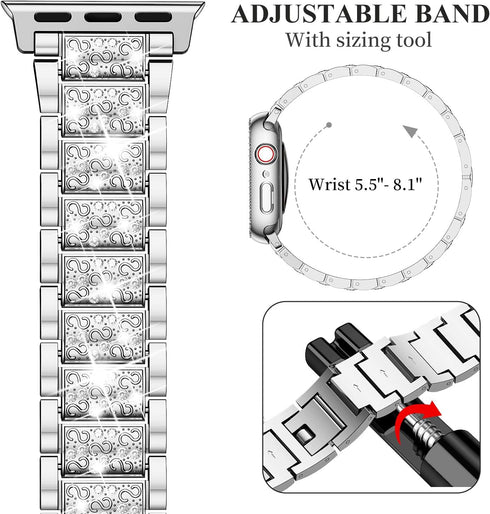 SUPOIX Compatible with Apple Watch Band 41mm + Case, Women Jewelry Bling Diamond Metal Bands & 2 Pack Protective Cover Cases for iWatch Series 9/8...