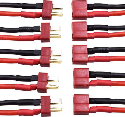Blomiky 5 Pairs Female and Male 14AWG Silicon Wire Extention Deans T Plug Connector for RC Cars Drone Lithium Battery T Plug 5...