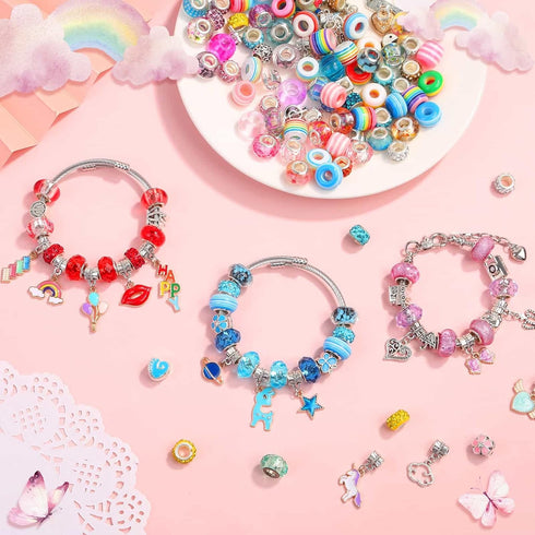 shynek 180 Pieces DIY Charm Bracelet Making Kit for Girls 8-12, Jewelry Making Kit for Girls with Bracelet Making Beads, Snake Chains for Girls Ch...
