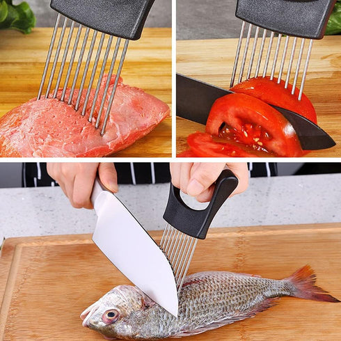 Onion Cut Tomato Slicer Lemon Handy Kitchen Slicing Tool With 10 Even Prongs For Onion Lemon Potato Tomato Slices And Can Be Used To Assist In Cut...