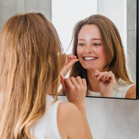 Bamboo Toothbrush 4-Pack & Compostable Silk Dental Floss with Refillable Glass Holder | Biodegradable Oral Care Set | Soft BPA-Free Bristles | Nat...