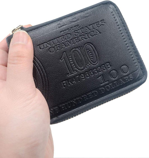 Mens US Dollar Bill Zip Around Bifold Wallet Leahter Card Credit Holder (Black-1)...