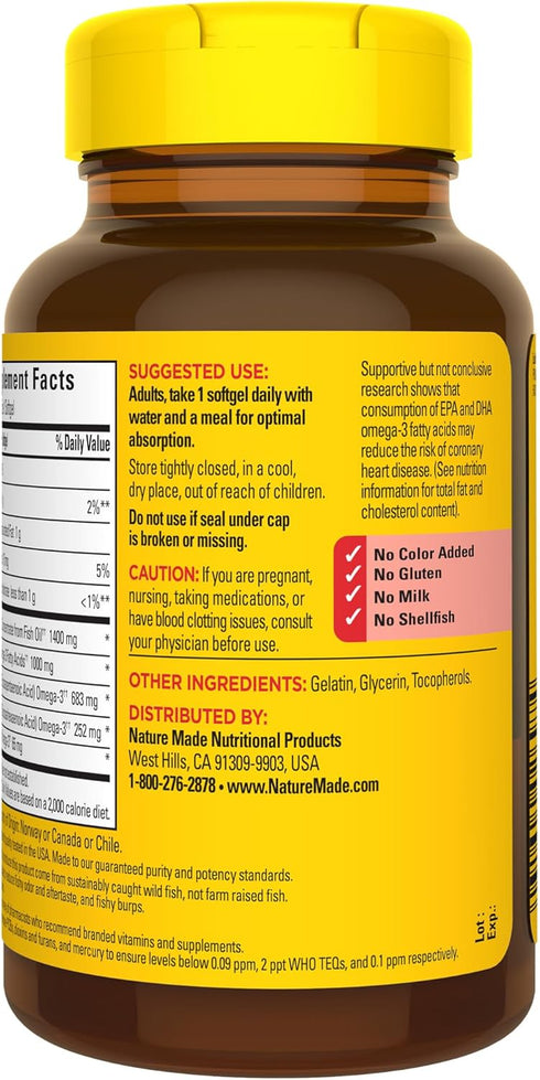 Nature Made Burp Less Ultra Omega 3 Fish Oil 1400 mg, Fish Oil Supplements, Omega 3 Supplement for Healthy Heart, Brain and Eyes Support, One Per ...