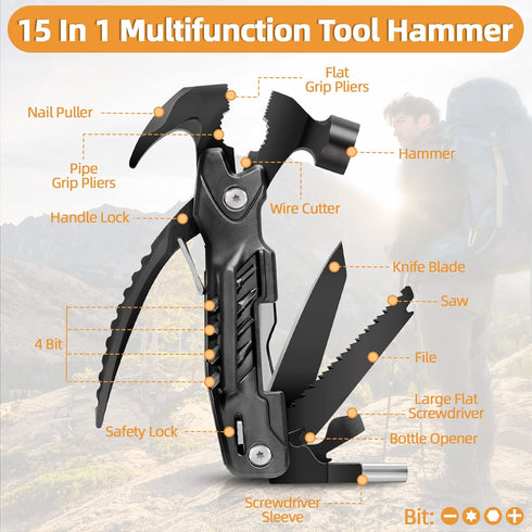 Father's Day Gifts, Hammer Multitool 15 in 1 Birthday Gifts for Men Dad Husband Boyfriend Camping Accessories Survival Gear Multi Tool with Gift B...