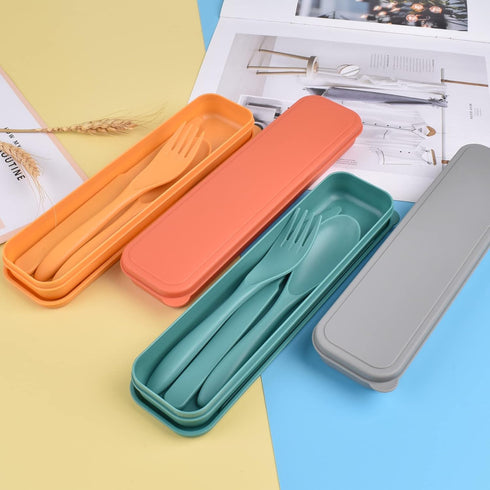 Reusable Travel Utensils Set with Case, 4 Sets Plastic Portable Knife Fork Spoons Tableware for Kids Adults Travel Picnic Camping Utensils...