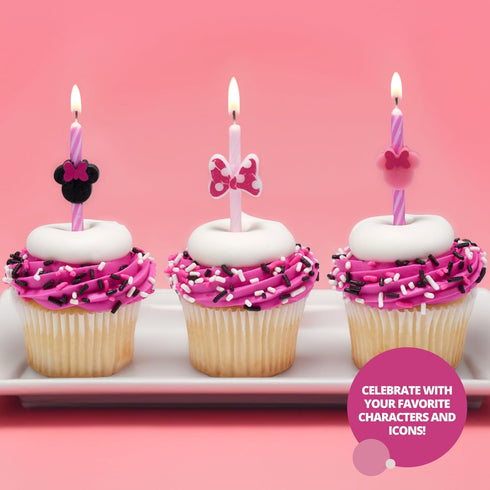 Disney's Minnie Mouse Birthday Cake Candles | 6 Birthday Candles for Cake Decorations, Pink Stripe Candles, Cake Toppers for Minnie Mouse Party...