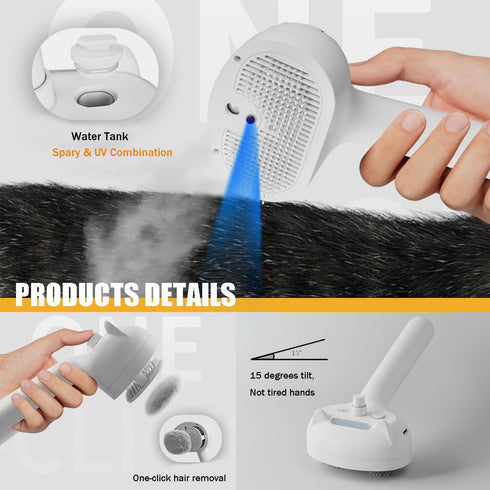 Cat Steam Brush, 4 in 1 Steamy Pet Brush For Cats & Dogs, Spary Cat Brush For Pet Grooming, Cats Dogs Hair Comb With Release Buttom and Water Tank...