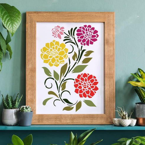FINGERINSPIRE Dahlia Stencil 11.7x8.3 inch Plastic Flowers Drawing Painting Stencils Daisy Bloom Flower Leaf Pattern Reusable Stencils for Paintin...