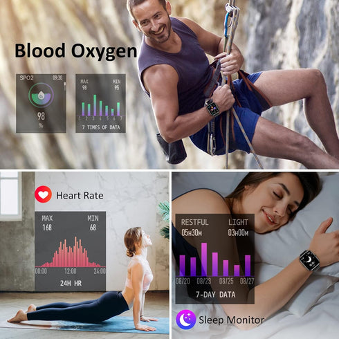 Smart Watch for iPhone/Android Phones (Answer/Make Calls) - 1.69" HD Screen Fitness Tracker : Heart Rate/Sleep/Blood Oxygen/Steps, Multiple Sports...