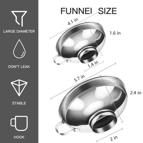 2 PCS Canning Funnel for Wide and Regular Jars, Wide Mouth Funnel Stainless Steel Funnels for Kitchen Use, Metal Funnels Set for Transferring Liqu...