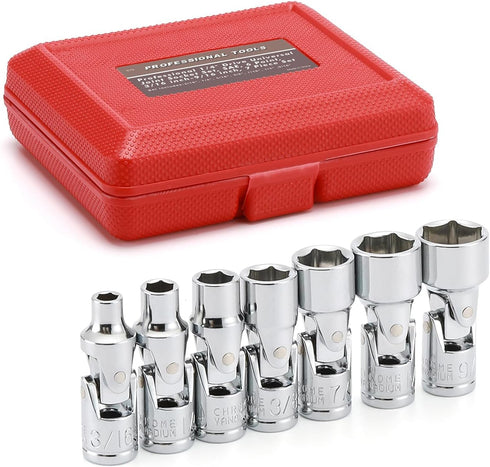 EMENTOL 7PCS 1/4" Drive Universal Joint Socket Set, 6 Point, SAE Universal Flex Socket Set, CR-V, Swivel Head, 3/16 Inch - 9/16 Inch...