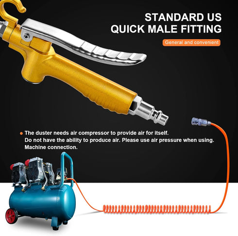 High Volume Industrial Air Blow Gun with Rubber Guard Air Flow Nozzle, Professional Gold Paint Metal Air Blower Gun, Pneumatic Dust Cleaning Tool ...