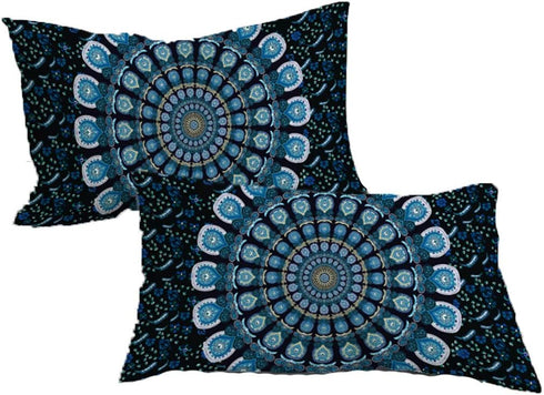 Boho Mandala Peacock Pillow Cases 2 Pieces Floral Paisley Pattern Printed Pillowcases Indian Hippie Themed Square Bedclothes 30" L x 20" W...