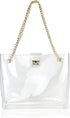 Multifunction Clear Chain Tote with Turn Lock Womens Shoulder Handbag...