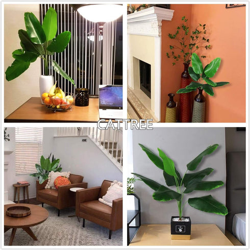 CATTREE 33 inch Tall Artificial Banana Tree, 9 Branches with Brown Leaves, UV Resistant Plastic, Ideal for Decorating Indoors or Outdoors...