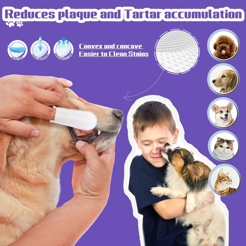 55 Counts PET Teeth Cleaning Wipes for Dogs & Cats,Dog Dental Wipes for Reducing Plaque & Tartar, Gentle Dental and Gum Care Finger Pet Wipes (55P...