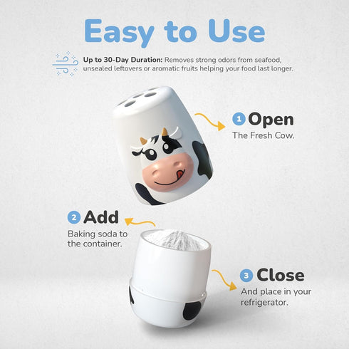 Cow Fridge Baking Soda Deodorizer – Fun Baking Soda Container | Baking Soda for Fridge and Freezer Odor Eliminator - BPA-Free Baking Soda Fridge D...