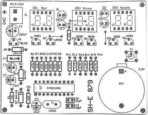 Digital LED Electronic Clock DIY Kits PCB Practice Learning Board AT89C2051 and Components DC 9V - 12V (6 Bits Digital)......