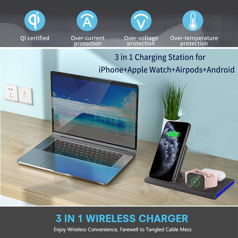 Wireless Charger Stand,4 in 1 Wireless Charging Station for Multiple Devices,Fast Charging for iWatch Series 7/6/SE/5/4/3/2,iPhone 14/13/Pro/Pro M...