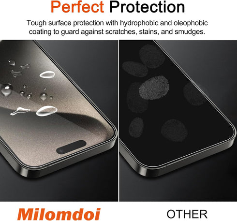 Milomdoi 3 Pack Screen Protector for Apple iPhone 15 Pro Max with 3 Pack Tempered Glass Camera Lens Protector, Ultra 9H Accessories, Case Friendly...