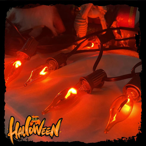 Halloween Orange Flickering Flame String Lights, C18 Halloween Decorations Lights Outdoor with 10 Orange Flicker Flame Bulb for Christmas Fireplac...