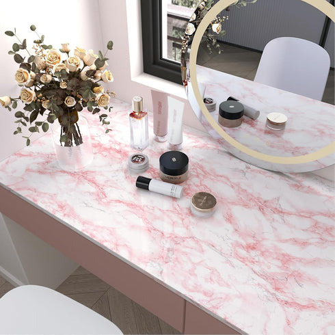 LACHEERY Marble Contact Paper Pink White Marble Peel and Stick Countertop Contact Paper for Countertops Waterproof Marble Wallpaper for Walls Bath...