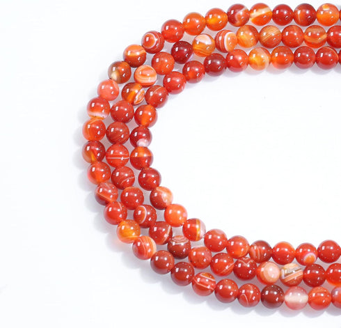 8mm Natural Gemstone Round Red Stripe Agate Loose Beads for Jewelry Making Bracelets Necklace Earrings Art Craft (45-48pcs/strand)...