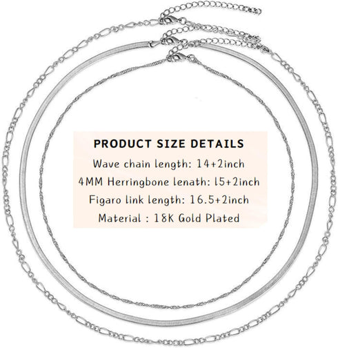 3PCS 18K Gold Plated Layered Necklaces for Women, Bead Coin Bar Pendant Necklace Set- Chain, Choker & Layered Snake Necklaces -Dainty Gold/Silver ...