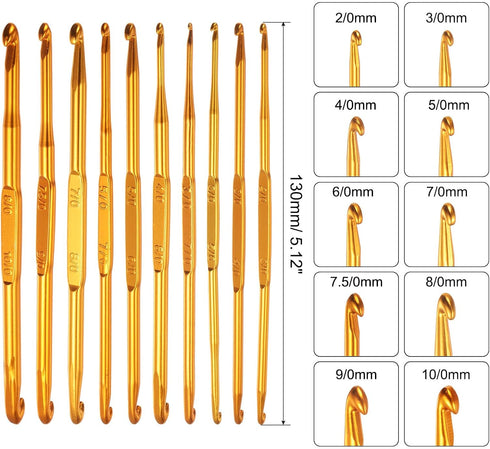 uxcell Double End Crochet Hooks 2/0 to 10/0 Aluminum Golden Tone Knitting Needles Crocheting Stitch for DIY Weave Craft Yarn 10Pcs......