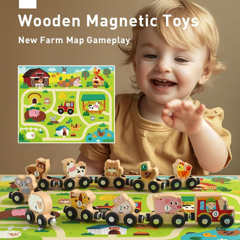 Montessori Toys for Toddlers, 11PCS Wooden Train Set, Toddler Toys for Preschool Learning Activities for Kids, Birthday Gift for Boys and Girls...