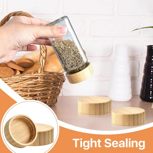 30 Pcs Bamboo Jar Lids, Airtight Bamboo Lids for 4 oz and 8 Square Spice Jars, Good Sealing for Bamboo Wooden Lid, Storage Spice Jars Lids, Round ...