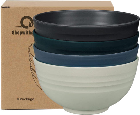 shopwithgreen Plastic Cereal Bowls, Resuable Bowls for Kitchen, Set of 4, Microwave and Dishwasher Safe, for Soup, Oatmeal, Ramen, RV, Camping, Ki...