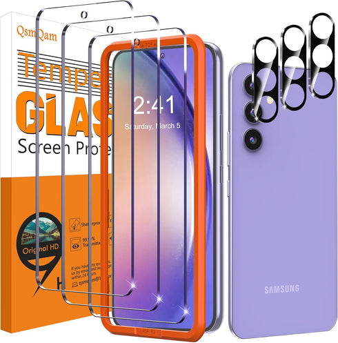 3 Pack Screen Protector for Samsung Galaxy A54 5G + 3 Pack Camera Lens Protector, Ultra HD Tempered Glass, 9H Hardness, Anti Scratch, Easy Install...