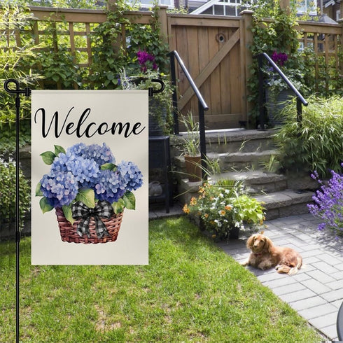 Floral Garden Flag 12x18 Inch, Blue Hydrangea Fower Garden Flag Small Vertical Double Sided Welcome Yard Flag Decorative Flag for Outside...