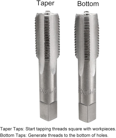 uxcell Metric Hand Tap M14 Thread 1.5 Pitch 4 Straight Flutes H2 Alloy Tool Steel Bottom & Taper Screw Tap Set Tapping Tools for Repairing 1 Pair...