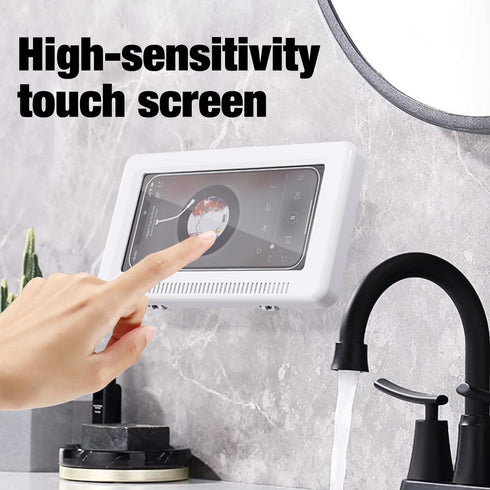 Waterproof Shower Phone Holder - Rotates and Adjustable Angle, Anti-Fog High Sensitivity Cover Mount Box for Smooth Wall Surfaces Where You Need O...