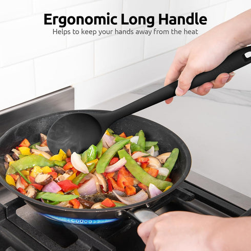600ºF Heat Resistant Silicone Spoon: U-Taste 13.3in Solid Kitchen Cooking Spoon, Nonstick Food Grade Large & Long Soup Rubber Utensil for Mixing, ...