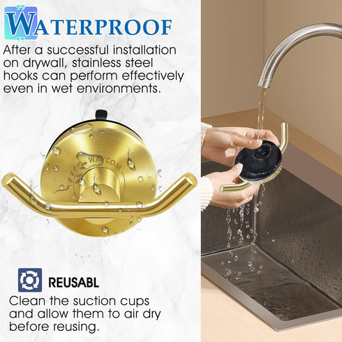 WAYCOM Suction Cup Hooks for Shower, 2Pcs Towel Hook for Bathroom Wall SUS304 Vacuum Stainless Steel Shower Hooks Bathroom, Kitchen, Glass Door, T...