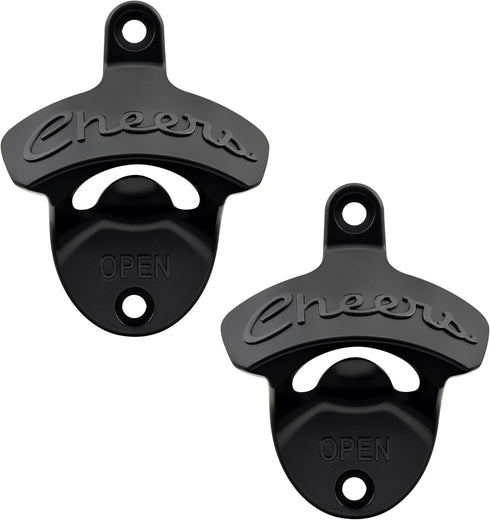 Wall Mounted Bottle Opener Black, Cheers Beer Cap Opener Post Mounted for Garage Man Cave Bar (Pack of 2)...