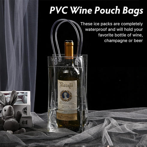 WAONIQ Ice Wine Bag, Portable Collapsible Clear Wine Pouch, Clear PVC Gift Bags With Handles for Wedding Party Travel Champagne Beer White Wine Ch...