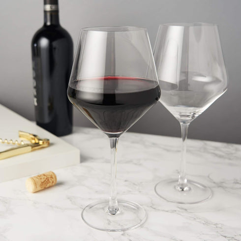 Viski Raye Angled Burgundy Glasses Set of 2 - Premium Crystal Clear Glass, Modern Stemmed, Flat Bottom Red Wine Gift Set - 21 oz...